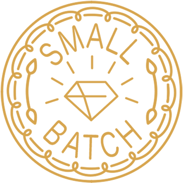 Illustrated seal with text 'Small Batch'
